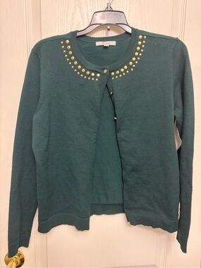 89th and Madison Green Stud-Detail Crewneck Cardigan